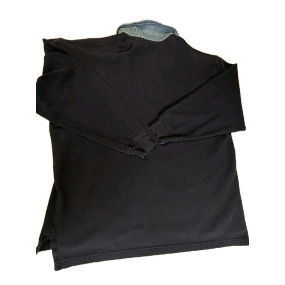 Vintage Siegfried Rugby Shirt Navy Blue Denim Collar Plaid Trim 90s Large XL - Picture 2 of 14